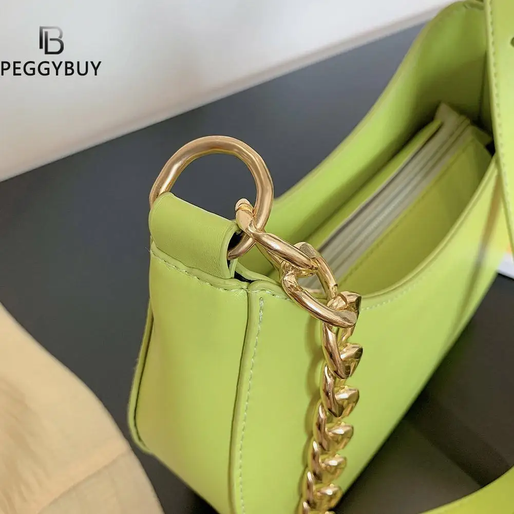 

Youth Ladies Simple Versatile Bag Casual Pure Color Chain Hobo Solid Leather Crescent Shoulder Underam Bag for Women