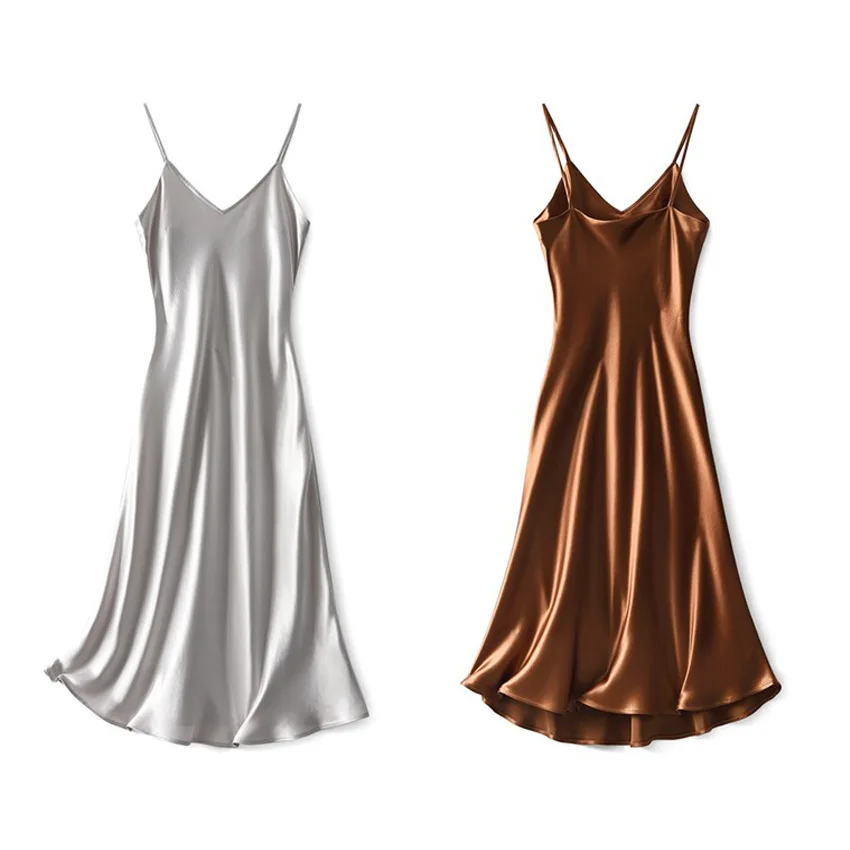 

Mi Jia good quality Wang brand sling like waterfall like satin acetic acid pendant V-neck five color sling skirt