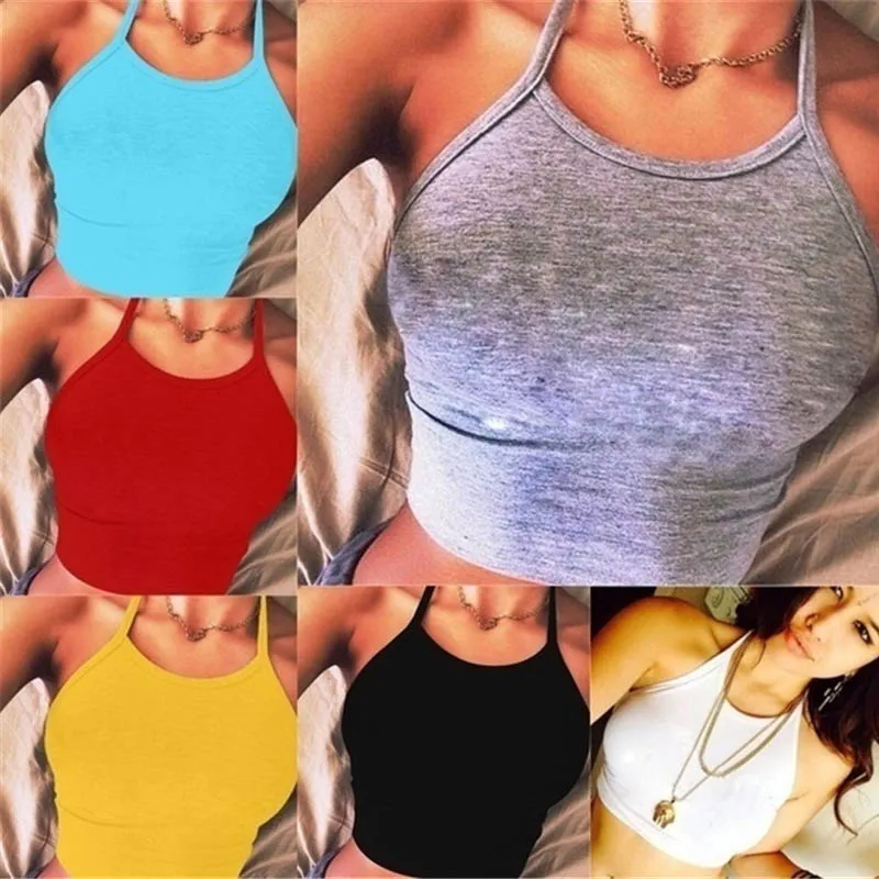 

2021 Sexy Crop Tops For Women Halter Fitness Tight Bustier Strappy Skinny T-Shirt Girl Cropped Tops Vest Tank Tops