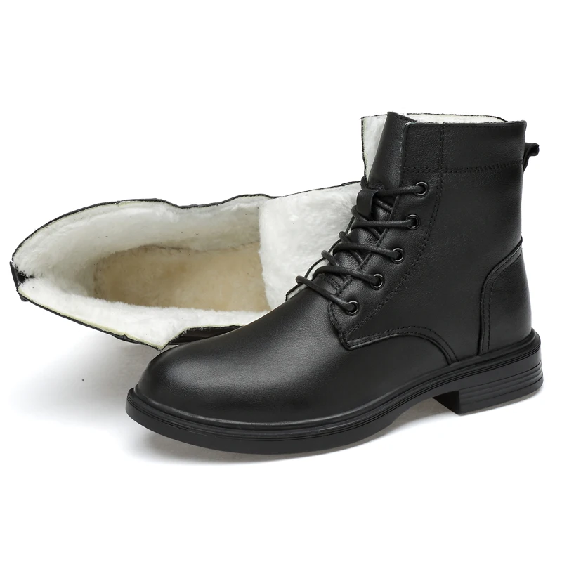 

Men's Boots Winter Fur War Snow Boots Quality 100% Genuine Leather Shoes Lace Up Leather Boats Men Snow Boots