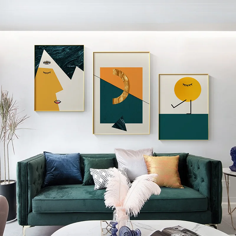 

Posters and Print Minimalist Abstract Half Awake Canvas Painting Yellow Green Wall Art Pictures For Living Room Bedroom Aisle