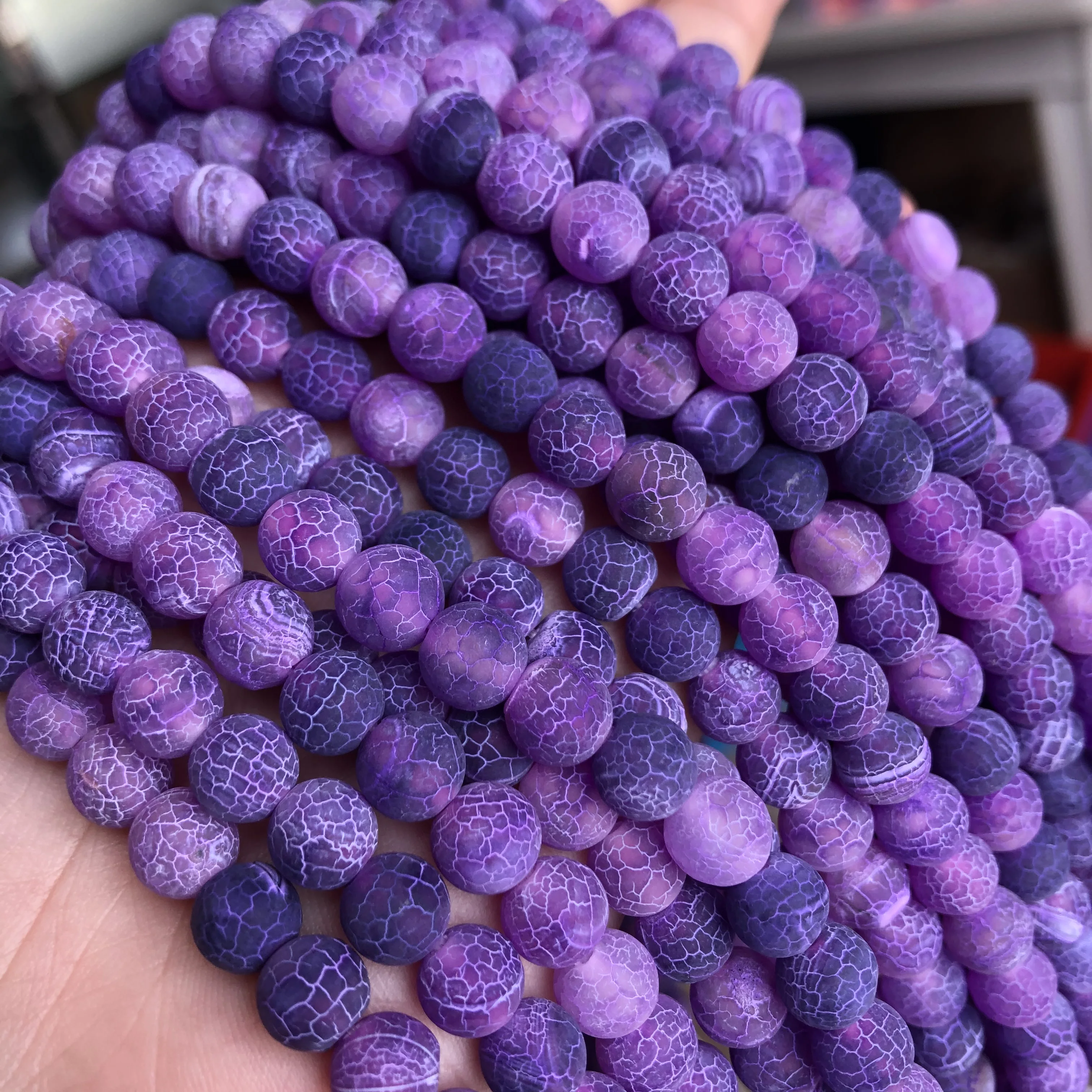 

Natural Stone Beads Frost Purple Cracked Dream Fire Dragon Veins Agates Beads For Jewelry Making DIY Bracelet 15 6/8/10mm