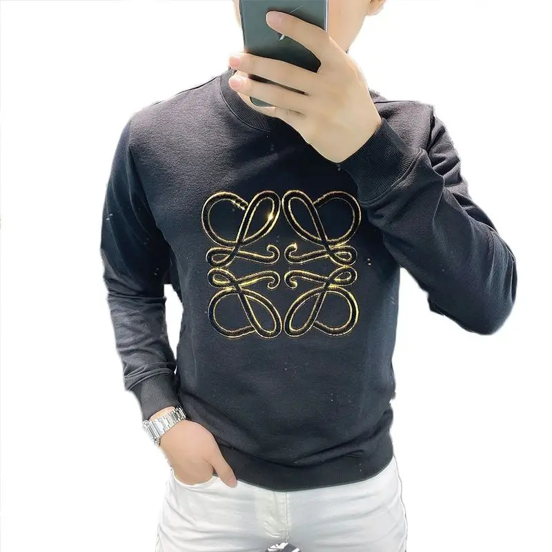 

European and American fashion men sweater round-neck slim trend 2020 autumn and winter plus thick velvet long-sleeved T-shirt