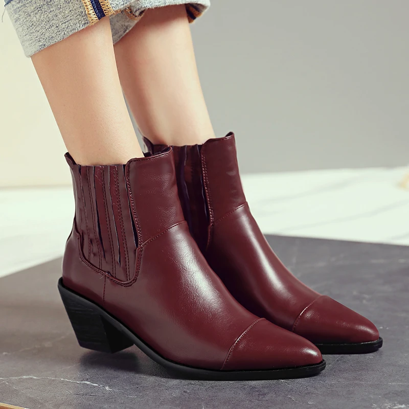 

Женские полусапожки Челси с острым носком, ковбойские полусапожки на танкетке, 2022