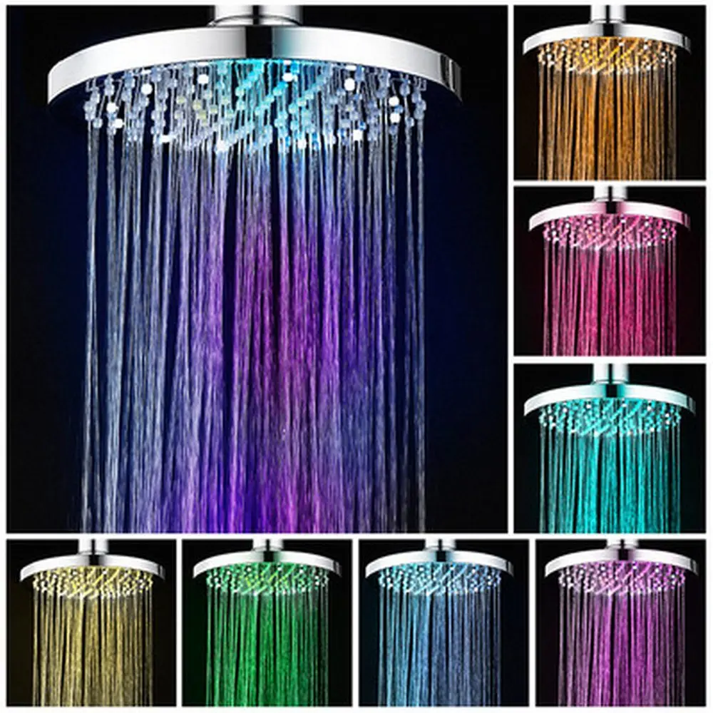 

Многоцветная Светодиодная насадка для душа из нержавеющей стали, регулируемая 3-цветная насадка для душа «тропический дождь», 8-дюймовая ул...