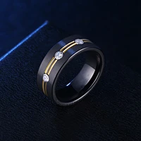 new 8mm mens black brushed steel ring zircon inlaid gold grooved line ring fashion women wedding band jewelry size 6 13