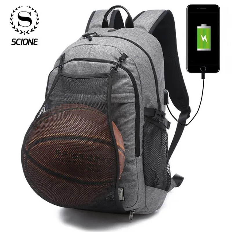 

Scione Men's Sports Gym Bags Basketball Backpack School Bags For Teenager Boys Soccer Ball Pack Laptop Bag Football Net Fitness