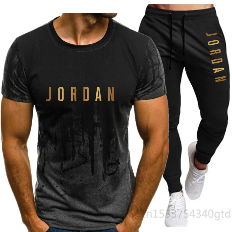 

2021 new jordan-23-fashion ink T-shirt + sports pants leisure 2-piece combination, men's leisure suit, men's sports suit