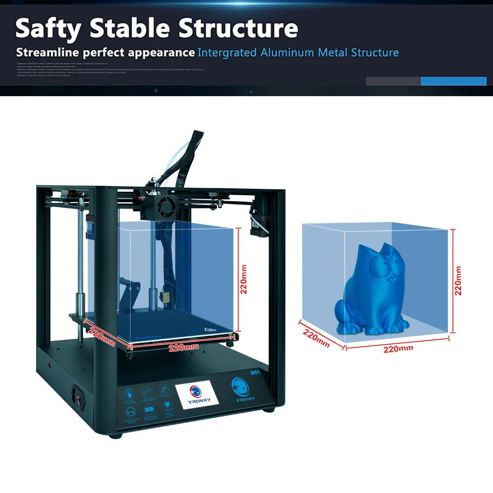 Tronxy D01 полностью металлический каркас с продолжением печати при сбоях питания