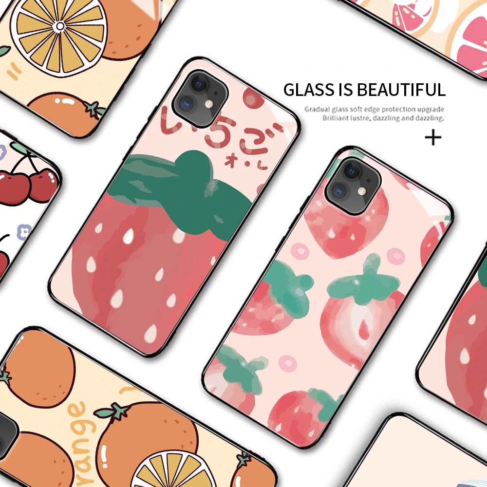 

Cute Cartoon Fruit Avocado Pattern 9H Tempered Glass Phone Case Back Cover For Iphone 12 Pro Max 11 6S Plus 7 8 X XS Max XR SE