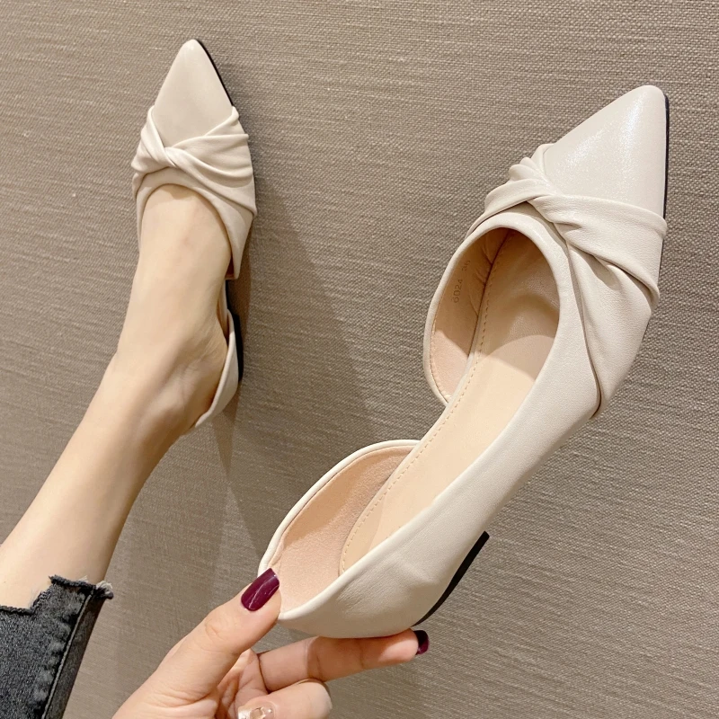 

NEW Pointed Toe Women's Flat Shoes 2021 Spring Summer Slip-On Solid PU Breathable Office Ladies Work Party Flats Single Shoes