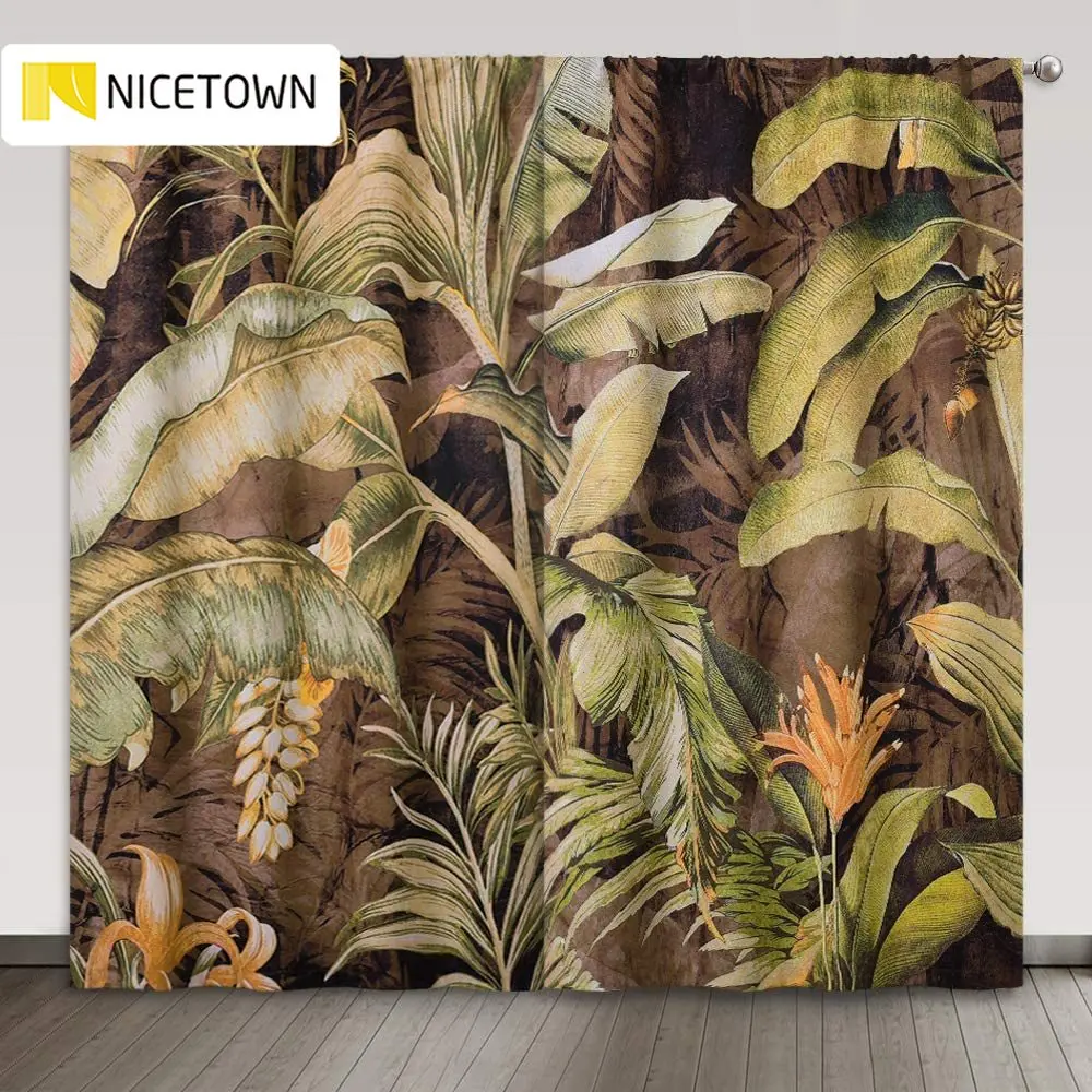 

NICETOWN, 2 шт., Затемненные занавески, тропические листья, для гостиной, столовой, семейной комнаты, разделитель на стену, занавески, декор на окн...