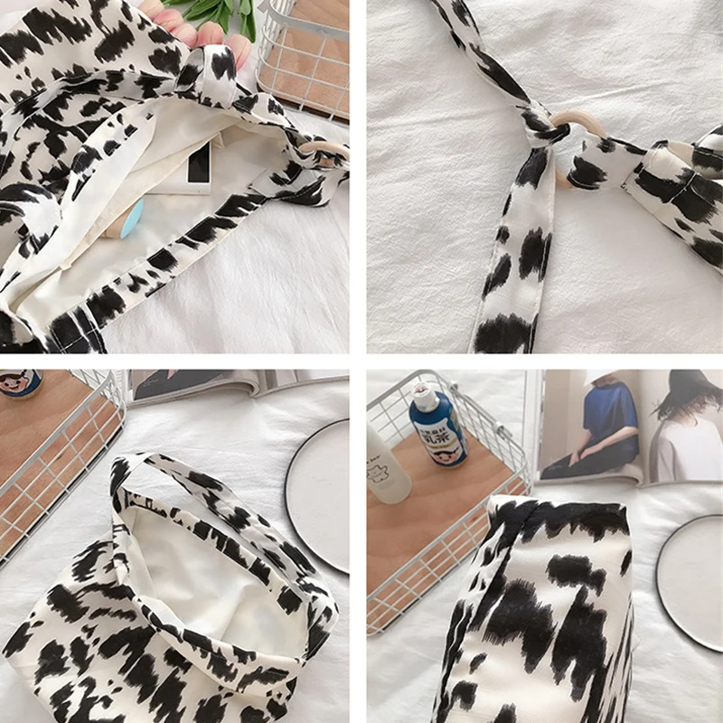 

Fashion Casual Tote Cow Pattern Cloth Bag Cute Girl Fresh Canvas Bag College Style Large Capacity Shoulder Messenger Bag