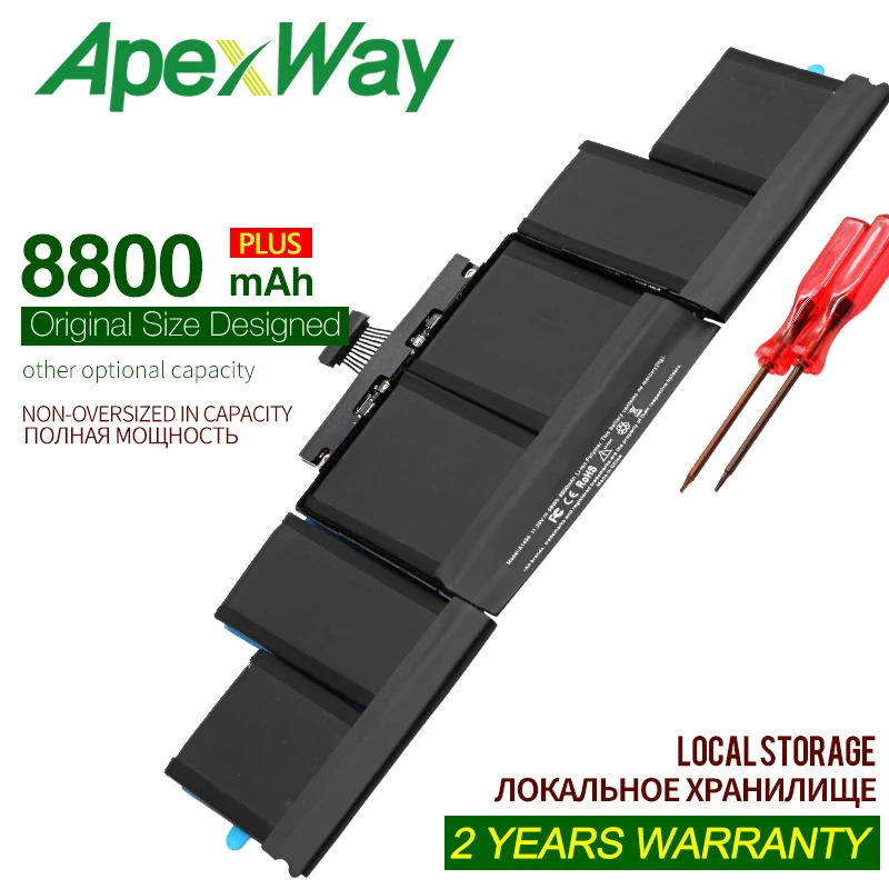 ApexWay 11,26 в 8800 мАч A1494 батарея для Apple Macbook Pro 1" дюймов retina A1398 Late 2013 Mid ME293 ME294 MGXC2 MGXA2