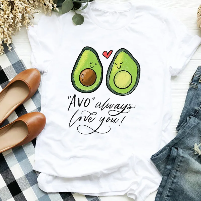 Футболка женская с коротким рукавом мультяшный рисунок авокадо любовь на День