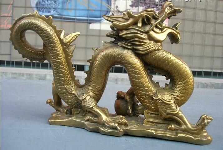 S0121 китайские королевские изысканные медные латунные фэншуй Lucky Fly Dragon Paly статуя