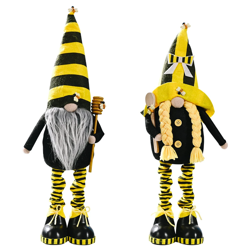 

2021 Hot Bumble Bee Striped Doll Elf Plush Beard Dolls Bumble Faceless Retractable Long Legs Decoration Plush Doll Boy And Girl