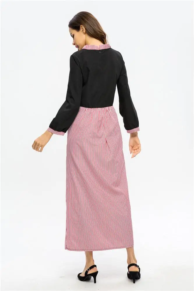 Женское Макси платье в полоску Abaya повседневное длинное мусульманское вечернее