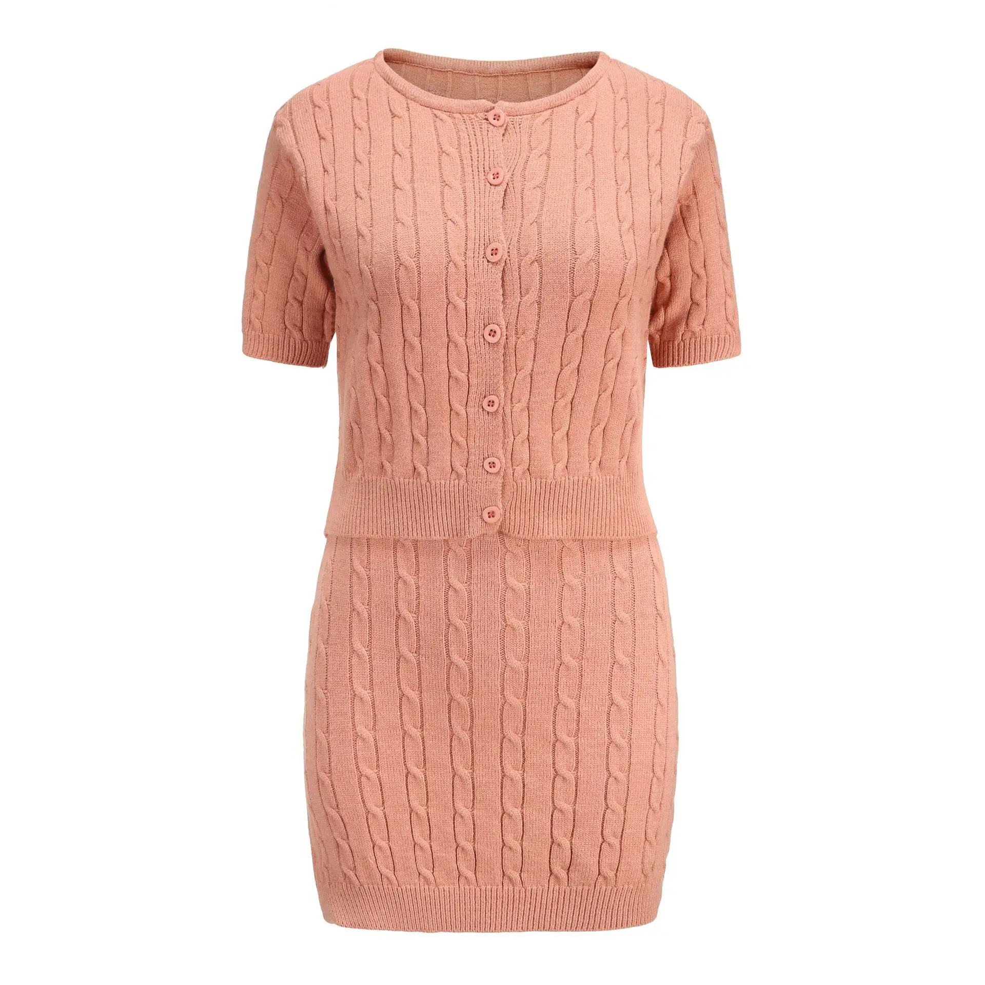 

Women's Skirts Set Button Bag Hip Skirt Autumn New Ladies Fashion Ladies Pure Color Sweater Skirt Suit Two Piece Set Cloth