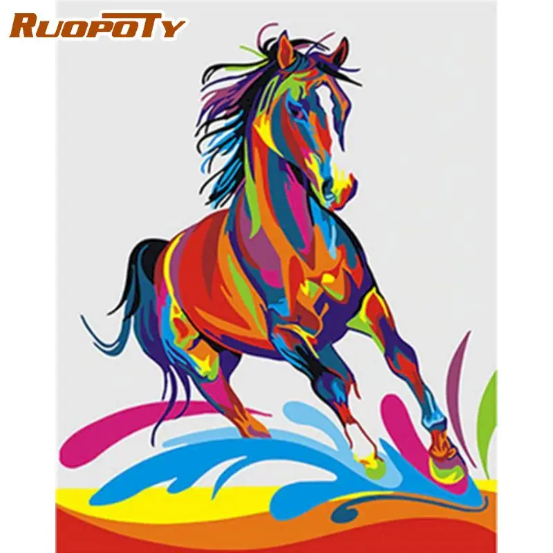 

RUOPOTY 60x75cm Frame Picture Paint By Numbers Kits Colorful Horse Animals Acrylic Paint For Home Decors Coloring By Numbers