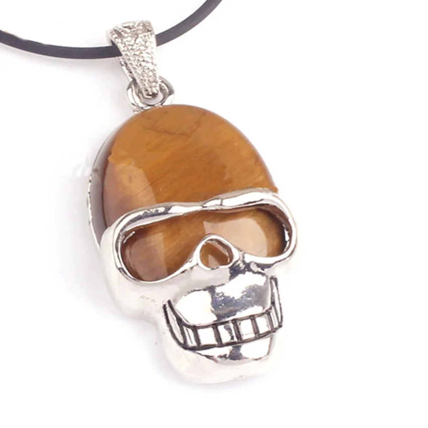 

Trendy-beads Hyperbole Style Silver Plated Skull Head Shape Pendant Natural Tiger Eye Stone Jewelry