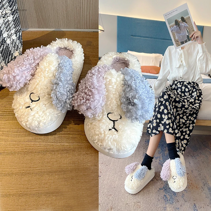 

Cotton Slippers Women Thick-soled Cute Cartoon Slippers Autumn and Winter Plus Velvet Warmth Non-slip Flat Slippers Women