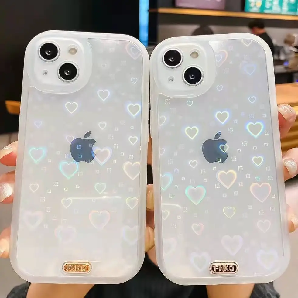 

Gradual Change Phone Case For iPhone 11 12 13 Pro Max X XS Max XR 7 8 Plus SE 2020 Transparent Laser Love Heart Protective Cover