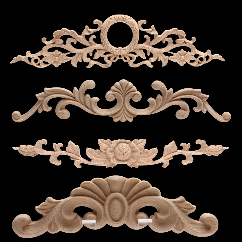 

European Decal Wood Carving Solid Wood Door Heart Flower Home Decoration Retail and Wholesale Wood Mouldings Wood Applique Walls