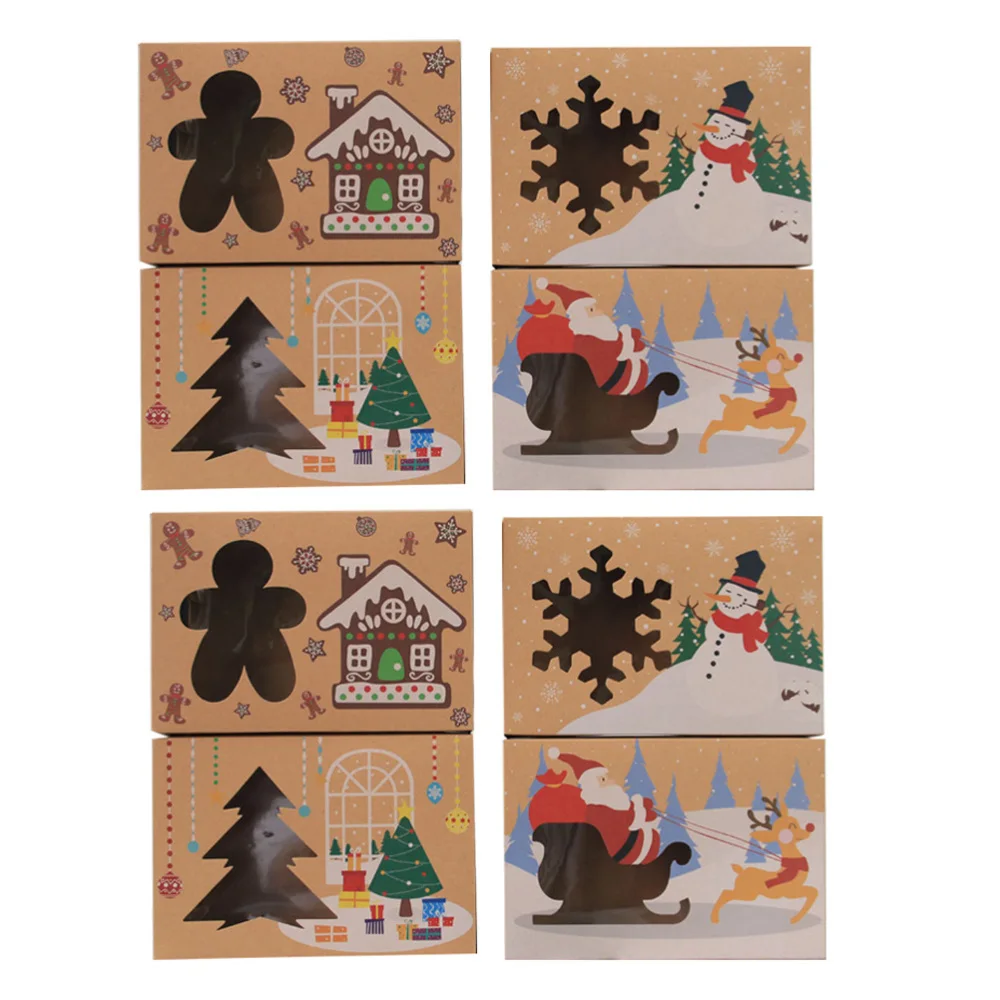 

8pcs Christmas Treat Case Kraft Paper Cookie Candy Boxes Colorful Gift Boxes