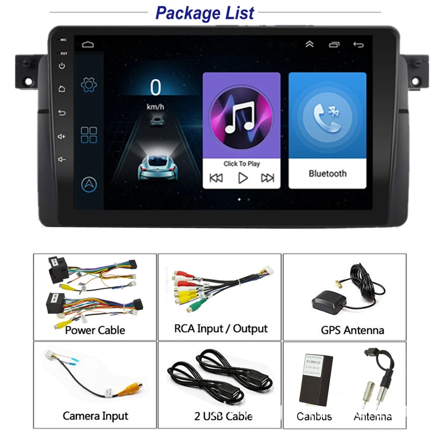 Автомобильная стереомагнитола 9 дюймов GPS WIFI Mirror Link Android 9.1 RAM 2GB ROM 32GB OBD для BMW E46 M3