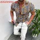 Мужская рубашка с принтом, кардиган в стиле ретро, с короткими рукавами, в европейском и американском стиле, лето 2021