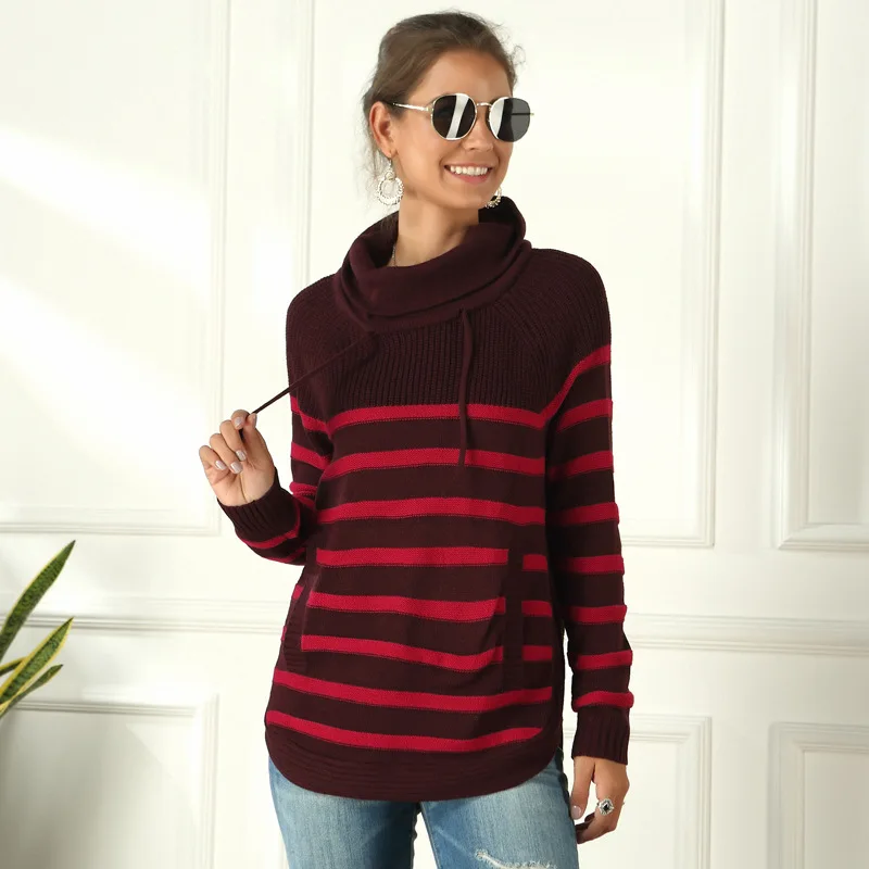 Осень-зима Повседневный вязаный 6 полосатый Цвет свитер в стиле пэчворк