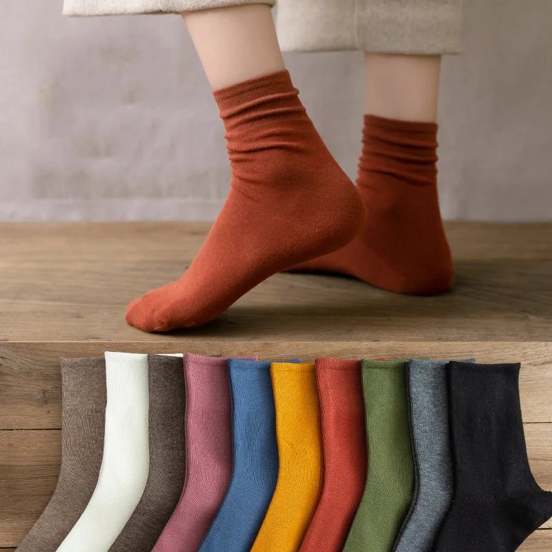 

LKWDer 3 Pairs Solid Color Socks Middle Tube Knitted Japanese Korea Loose Long Socks Women Pile Ins Soft Fashion Girls Spring