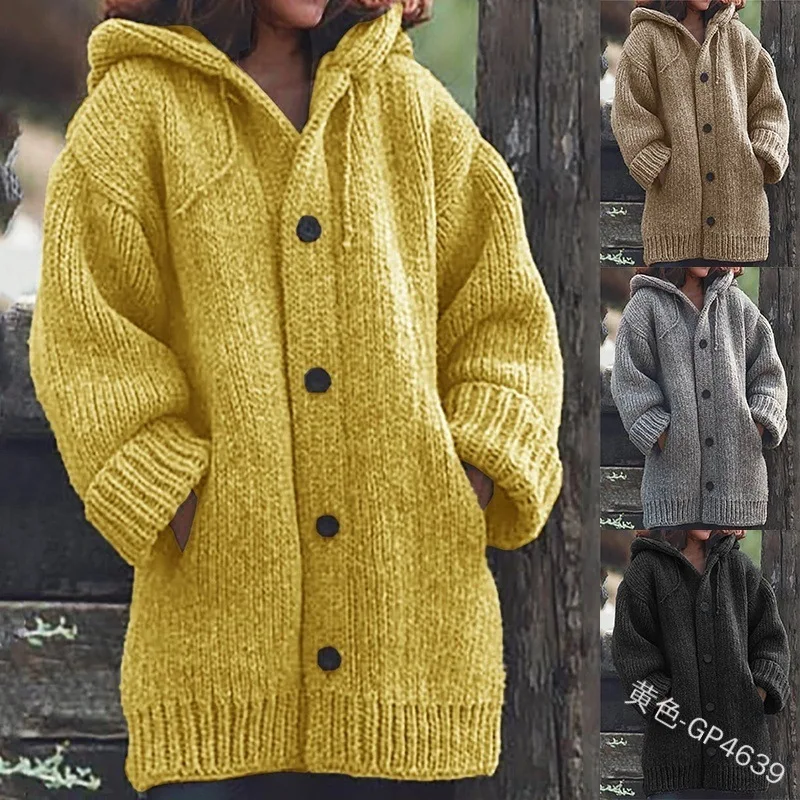 

Women's mid-length sweater new cardigan hooded jacket