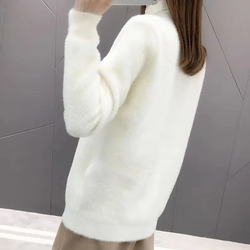 Imitation Mink Cashmere Knitted Women Turtleneck New Autumn Winter Ladies Sweater Female Long Sleeve Jumper Pullover ok489 | Женская