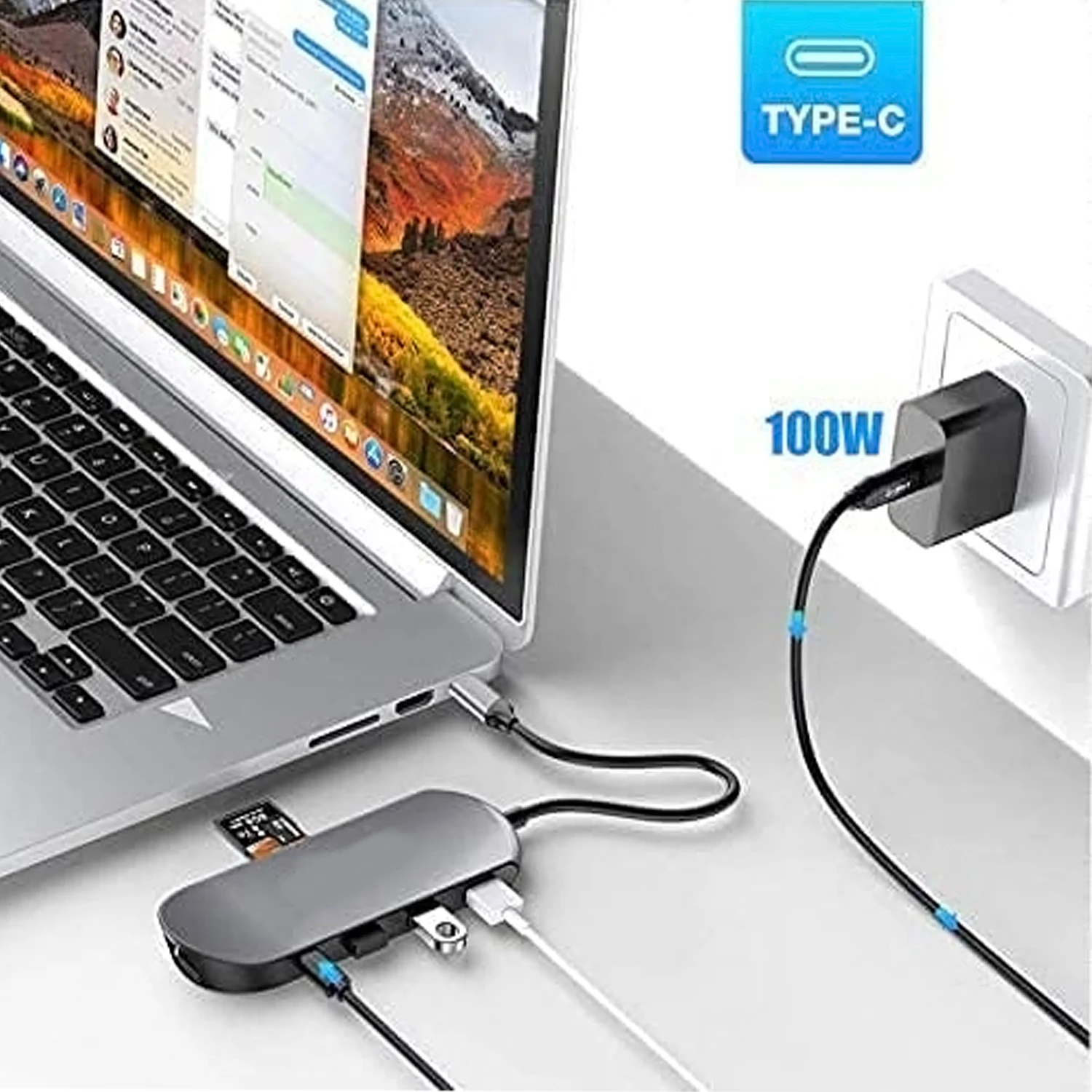 

USB C Hub 8 in 1 Adapter with HDMI, Type C PD Charging, 3 USB 3.0 Ports, Ethernet, SD TF Card Reader, for MacBook/Pro/Air, iPad