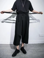 mens new summer dark super loose micro span culottes casual straps loose large size cropped trousers