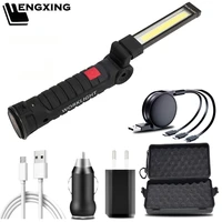 portable ligh cob working led flashlight lamp built in usb rechargeable battery 3 modes torch tail magnet emergency for camping