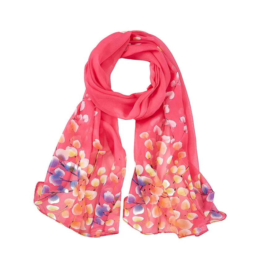 Женский шифоновый шарф мягкий тонкий шелковый шарфы с цветочным принтом