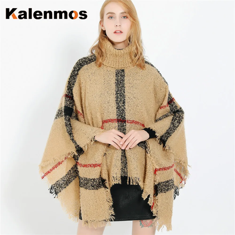 Роскошный клетчатый плащ осенне-зимний пончо шарф женская теплая шаль для