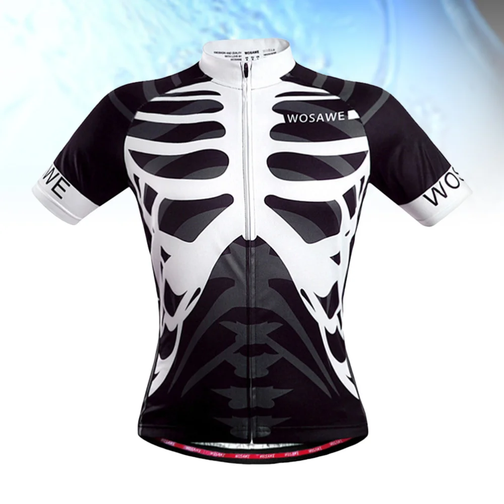 

Men's Breathable Shirts Fast Drying Skeleton Pattern Short Sleeve Biker Jerseys Cycling Gear Size