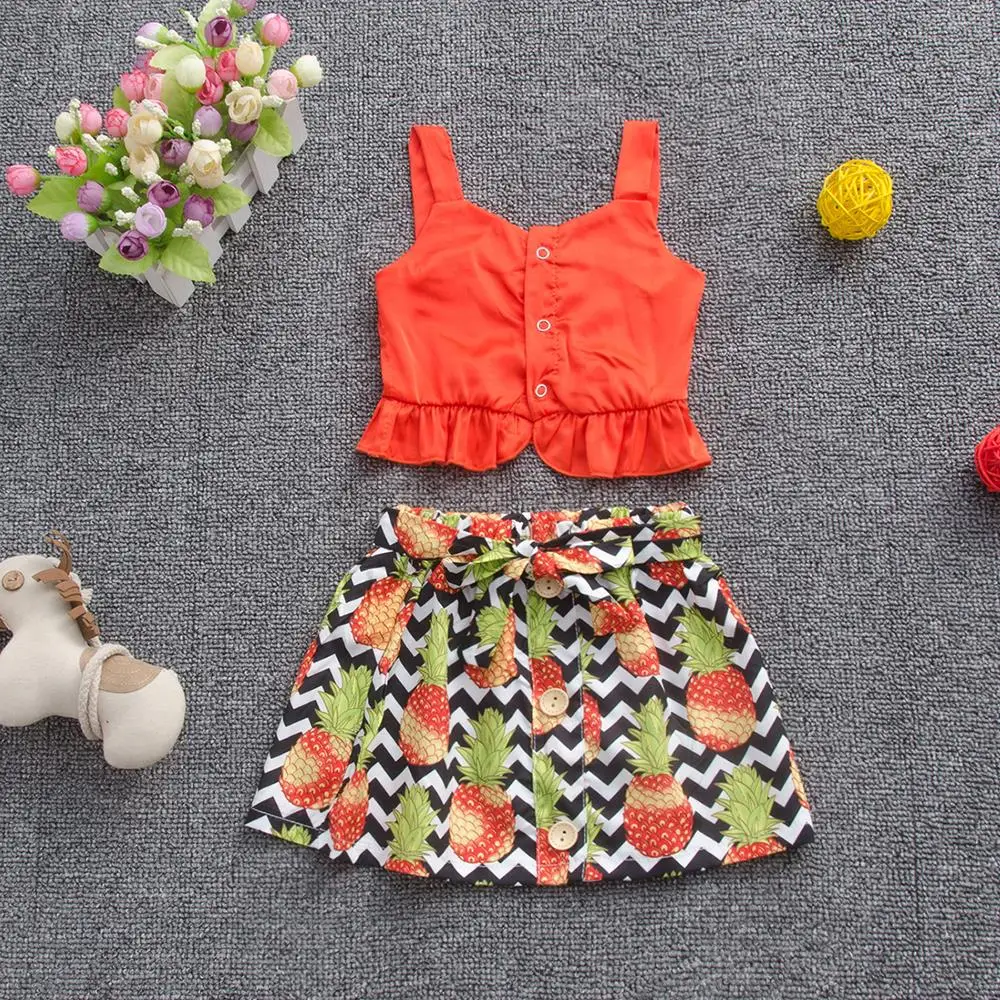CYSINCOS 2020 Summer Toddler Pineapple Print Suits For Baby Clothes Set Kids Girls Sleeveless Camisole Top T-shirt Skirt Outfits | Мать и