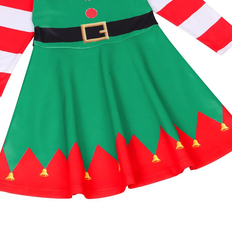 

New Year Christmas Tree Family Green Elf Cosplay Costumes Dress Carnival Party Costumes for Kids Girl Magic Wand Headband
