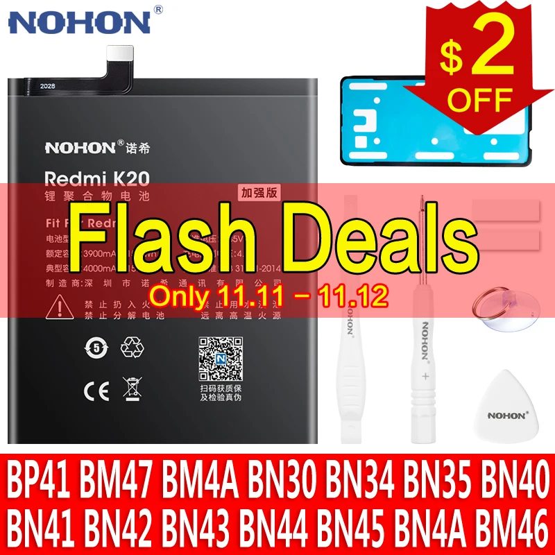 Аккумулятор NOHON для Xiaomi, батарея NOHON BP41 BM47 BN30 BN40 BN41 BN43 BN45 BN4A BM46 для Xiaomi BM4E BN34 BN35 BN42 BN44 Redmi K20 3 3S 4X 4A 5A 5 - изображение