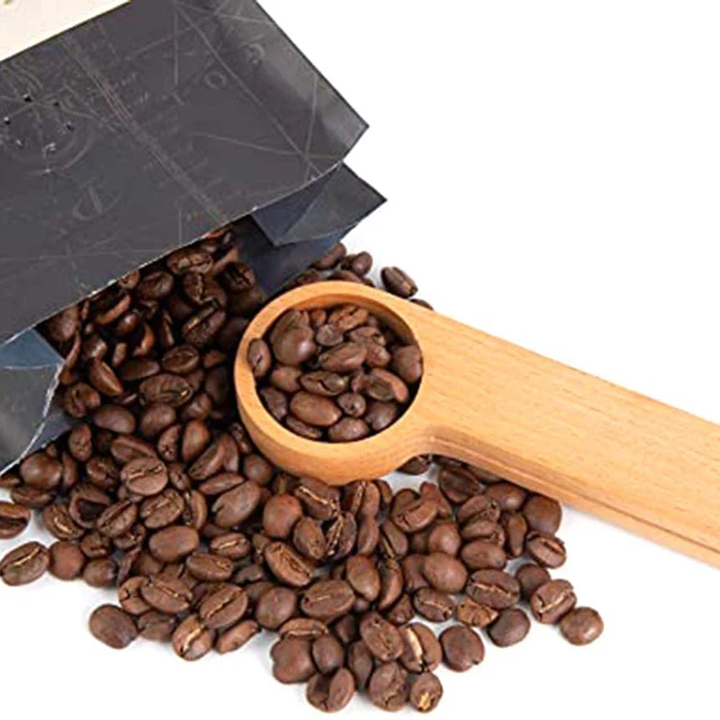 Cuchara de madera maciza de haya para caf&eacute;, cuchara medidora con Clip para bolsa, regalo, venta al por mayor, 100 unids/lote-4
