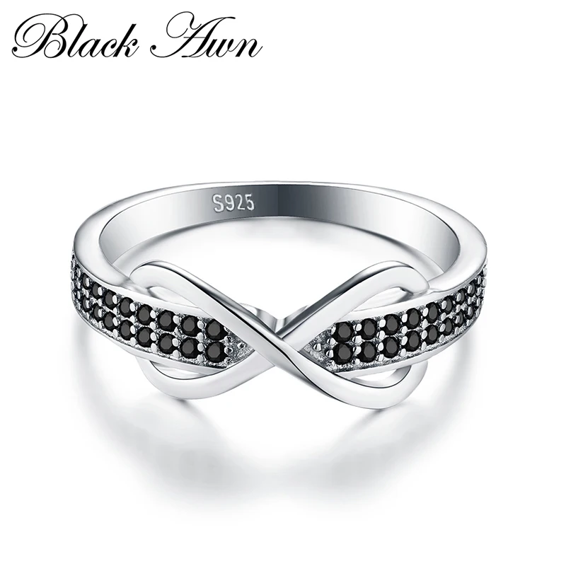[Черный AWN] 925 пробы серебряные ювелирные изделия Модные обручение Bague для женщин Свадебные кольца C090