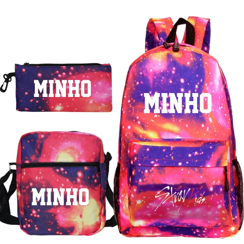 

three-piece set Kpop stray kids backpack pencil case shoulder bag Large capacity schoolbag starry sky pattern stray kids kpop
