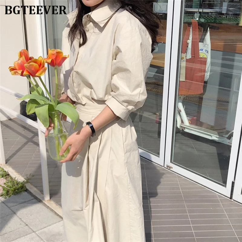 Женское платье-рубашка с отложным воротником BGTEEVER облегающее платье средней