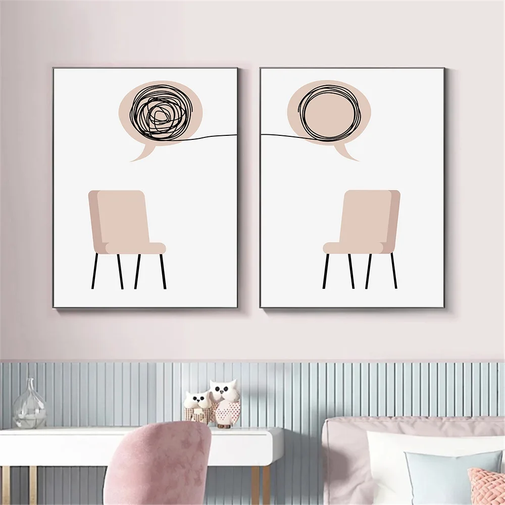 

Nordic Pink Chair Wall Art Poster And Print Bubble Lines Drawing Canvas Painting Minimalist Pictures Living Room Home Decoration