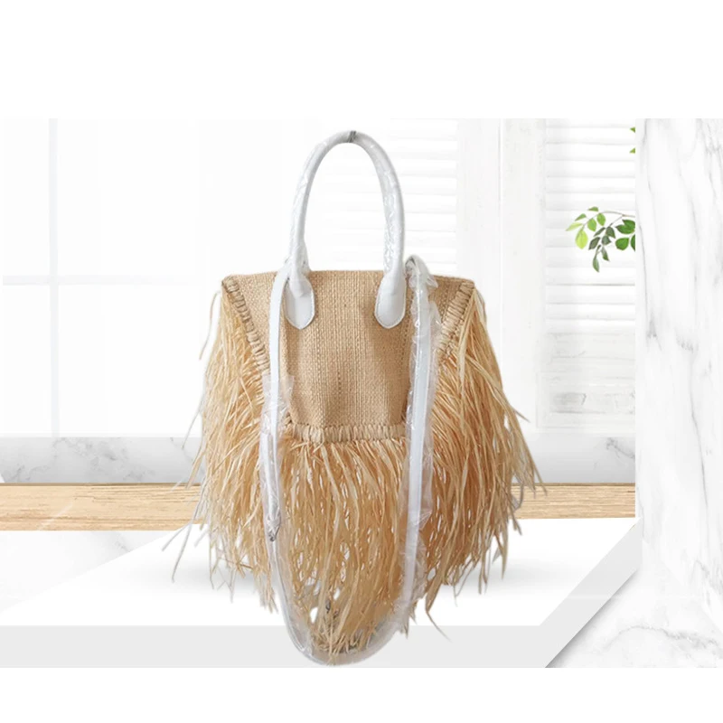 Новый стиль плетеная Сумка соломенная ткань с кисточками модная простая